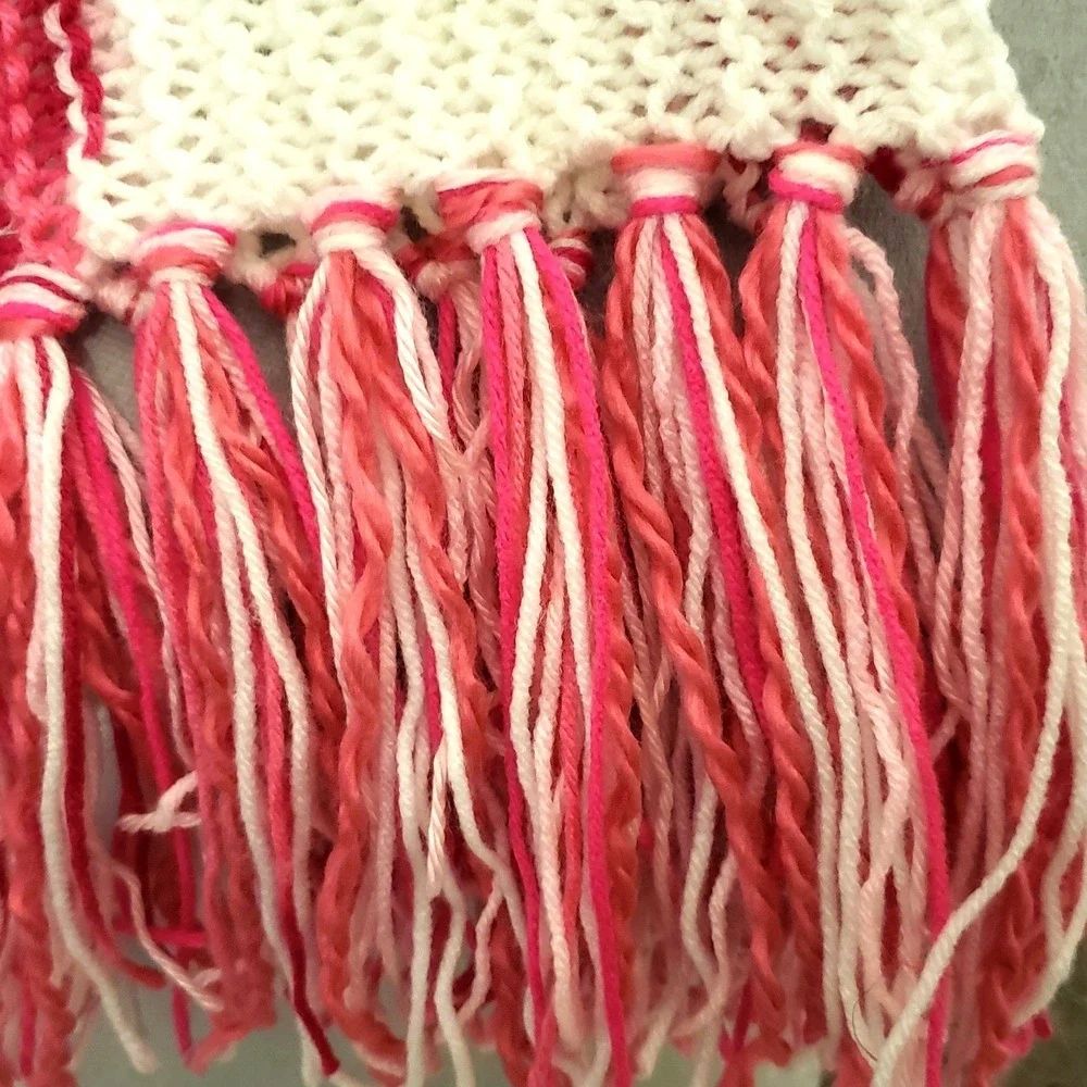 NEW Hand Knitted Pink White Womens Boho Cowl Scarf Fairy Cottage Coquette Whimsy